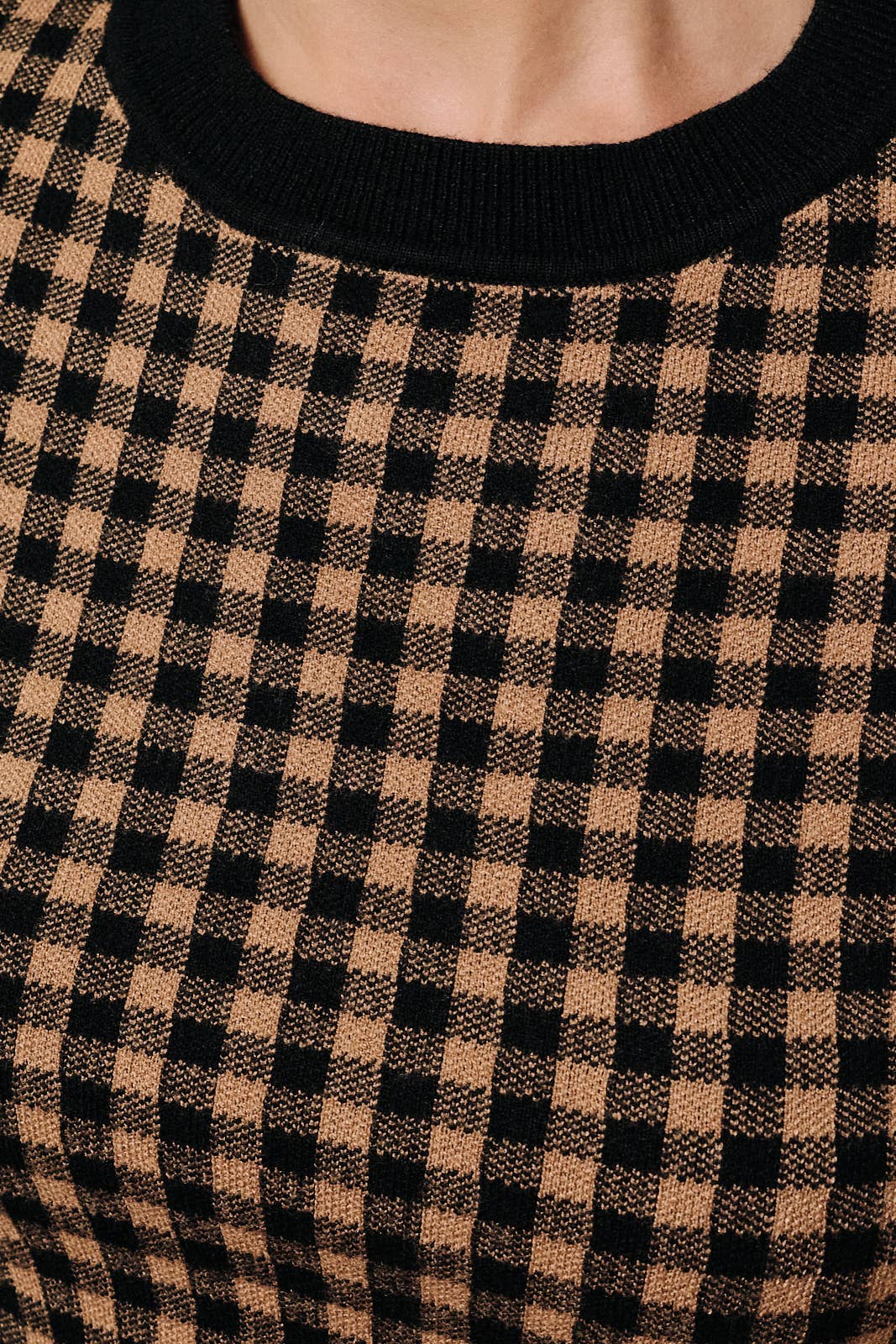 Gingham Sweater Knit Crew Neck Baby Tee