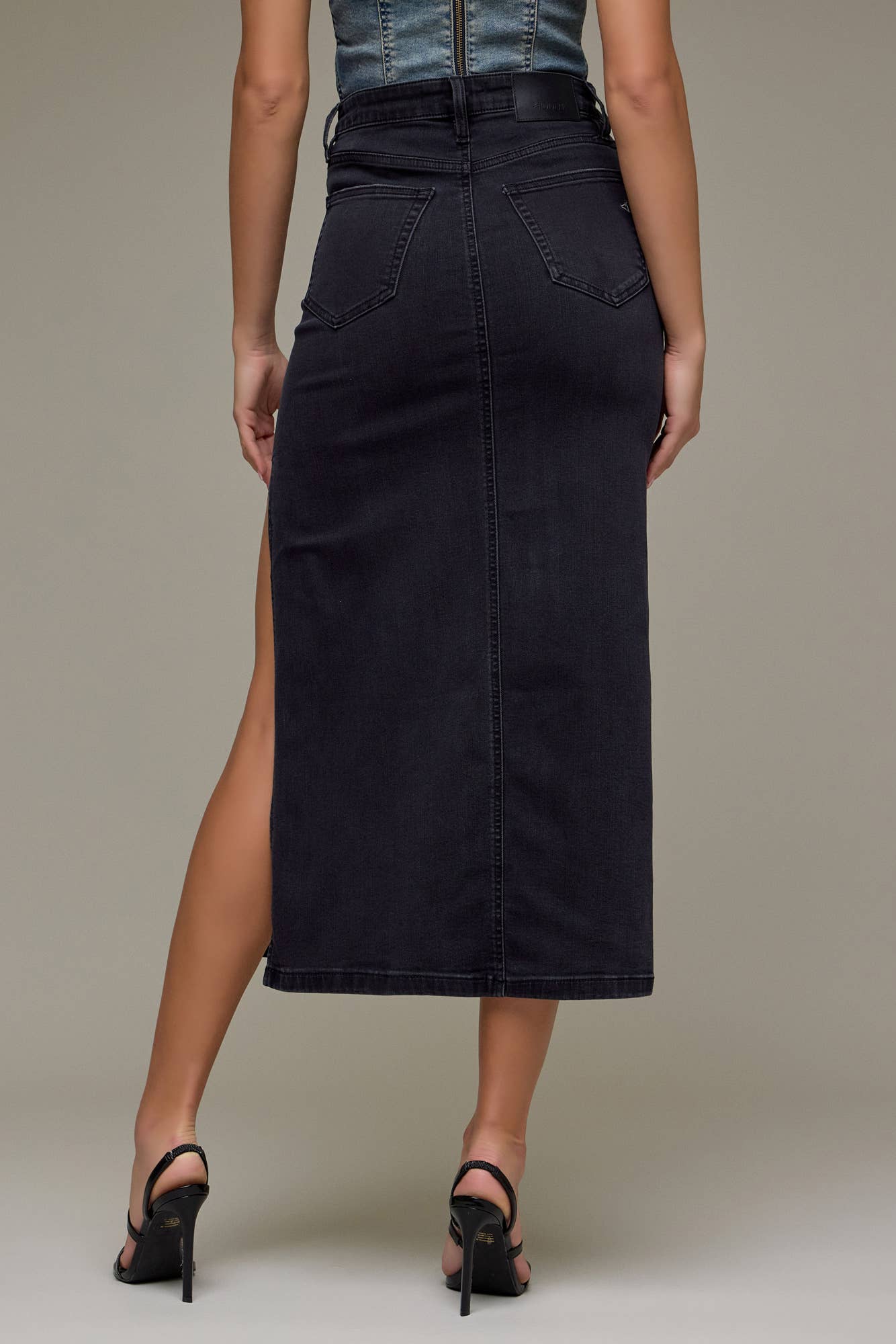 Black Side Slit Stretch Midi Skirt