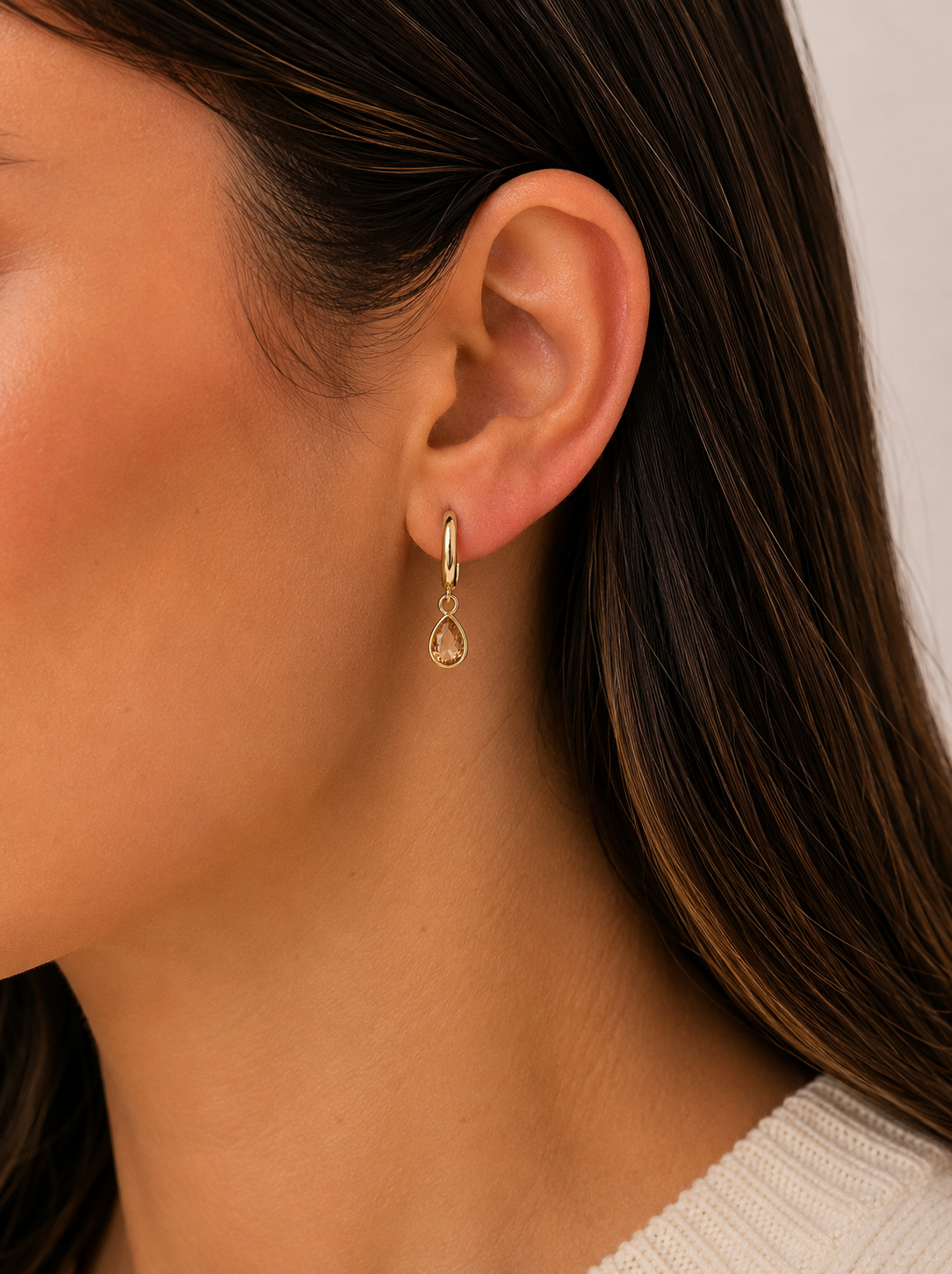 Teardrop Charm Hoop – Champagne CZ