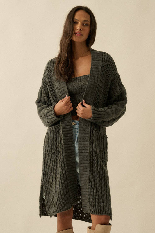 The Rowan Longline Knit Cardigan-Charcoal